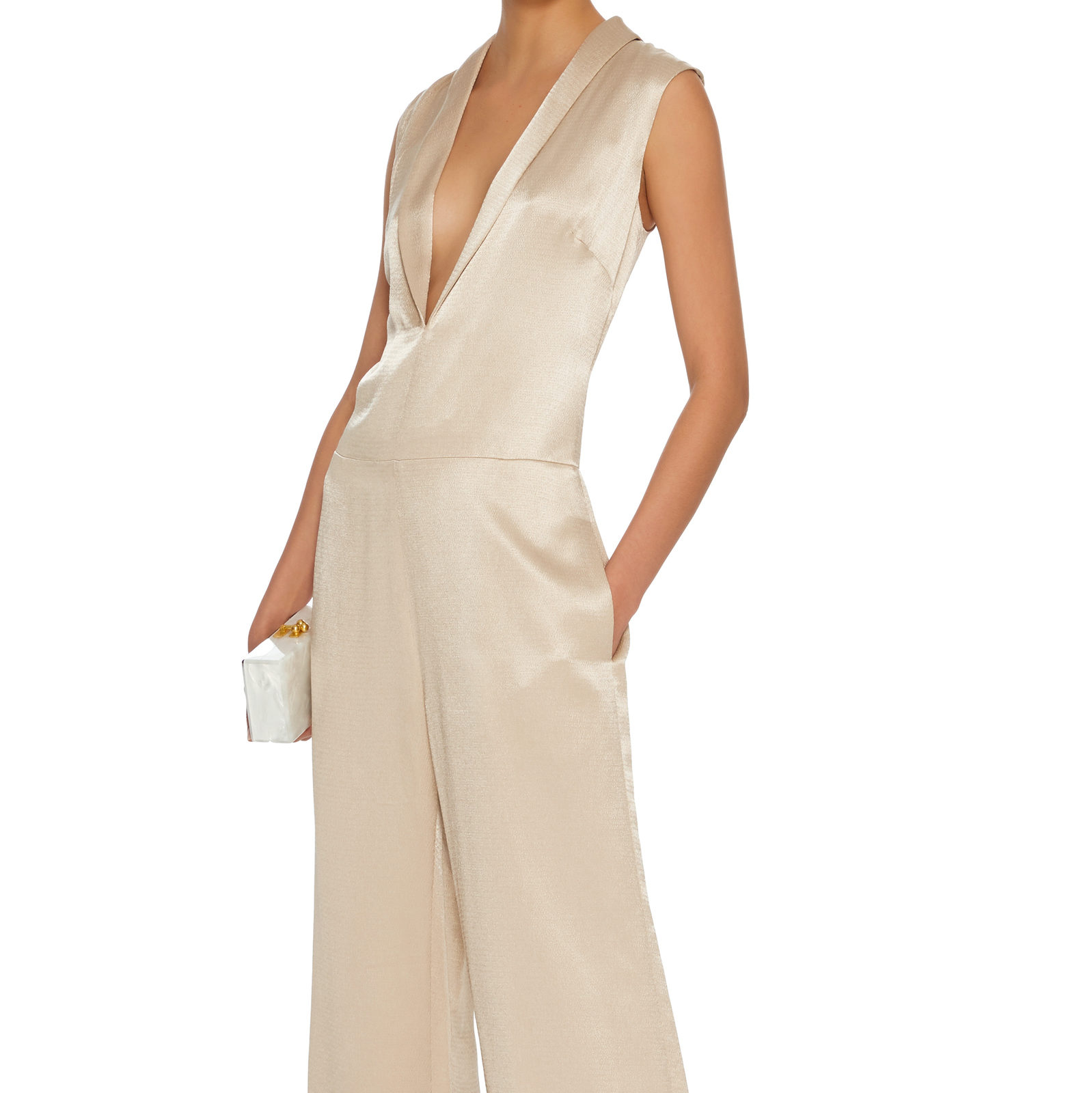 white silk jumpsuit