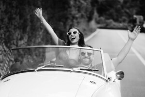 Rachel Sargent & Brad Gregory Wedding, Bride & Groom Italian Convertible